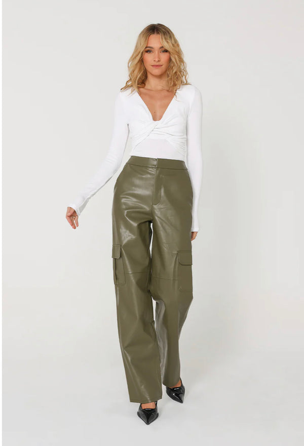 Billy PU Cargo Pants | Khaki  Madison The Label    prem. clothing boutique Chatham, Ontario, Canada