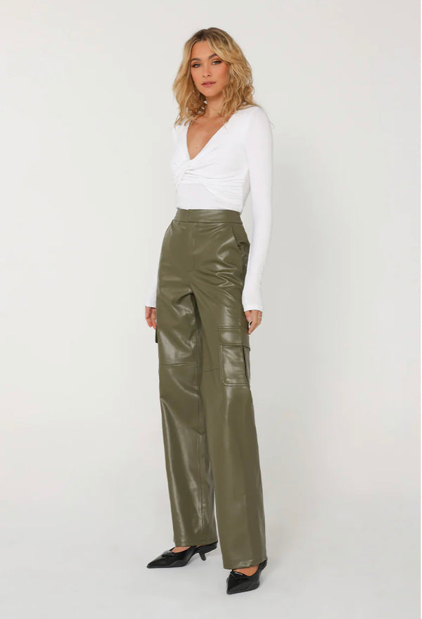 Billy PU Cargo Pants | Khaki  Madison The Label    prem. clothing boutique Chatham, Ontario, Canada