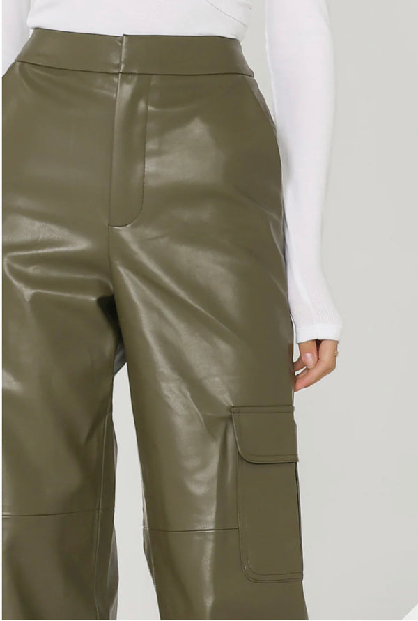 Billy PU Cargo Pants | Khaki  Madison The Label    prem. clothing boutique Chatham, Ontario, Canada