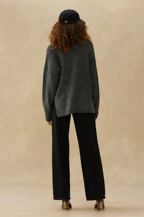 Boucle Boatneck Long Sleeve | Charcoal | Kuwalla  prem.    prem. clothing boutique Chatham, Ontario, Canada