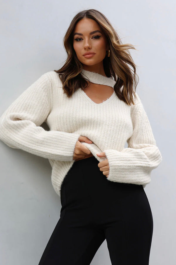 Delta Knit Jumper | Milk | Madison the Label Sweater Madison the Label    prem. clothing boutique Chatham, Ontario, Canada