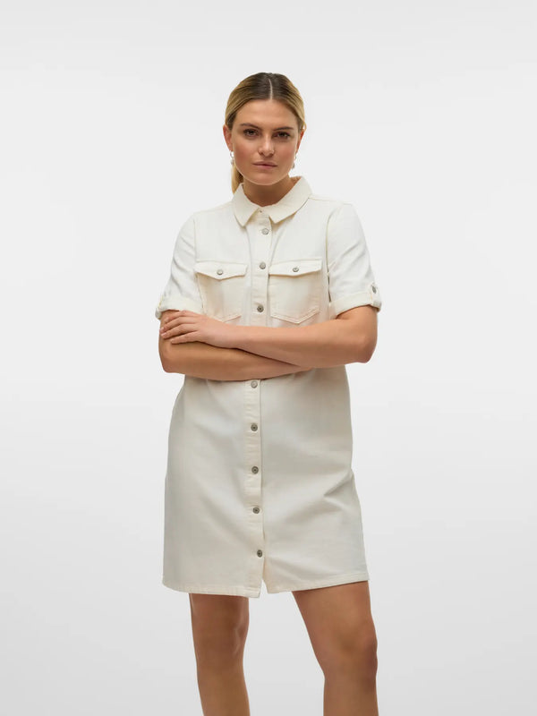 VMJennie Short Denim Dress - Vero Moda Dress prem. prem. clothing boutique Chatham, Ontario, Canada