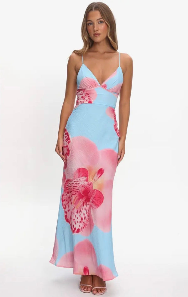 Lonnie Floral Ruched Maxi Dresses prem. prem. clothing boutique Chatham, Ontario, Canada