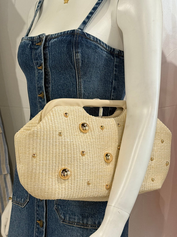 Mallory Studded Woven Clutch Handbag prem. prem. clothing boutique Chatham, Ontario, Canada