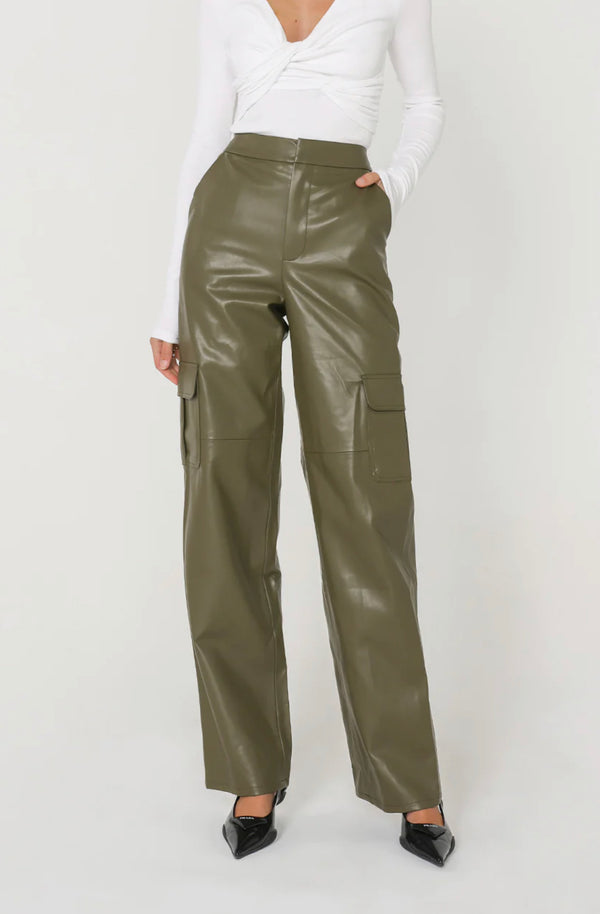 Billy PU Cargo Pants | Khaki  Madison The Label    prem. clothing boutique Chatham, Ontario, Canada