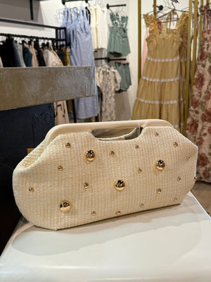 Mallory Studded Woven Clutch Handbag prem. prem. clothing boutique Chatham, Ontario, Canada