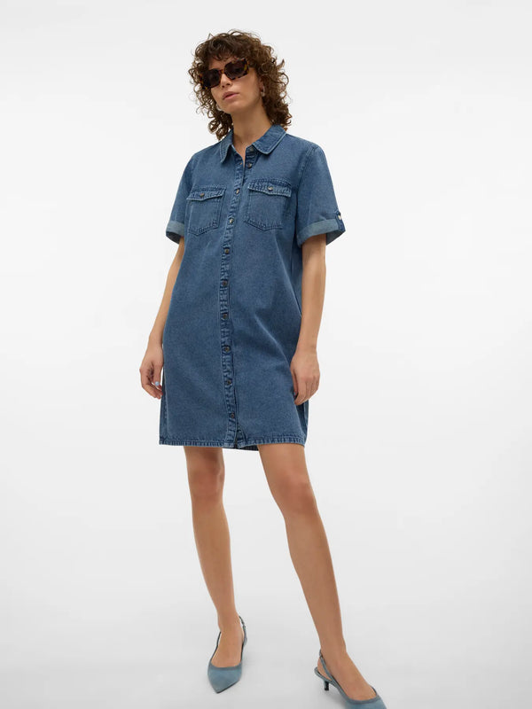 VMJennie Short Denim Dress - Vero Moda Dress prem. prem. clothing boutique Chatham, Ontario, Canada