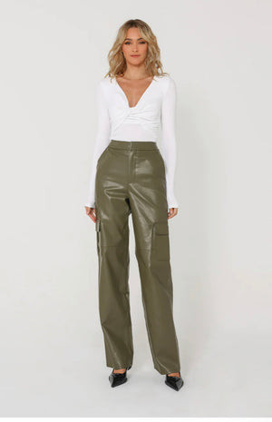 Billy PU Cargo Pants | Khaki  Madison The Label X-Small   prem. clothing boutique Chatham, Ontario, Canada