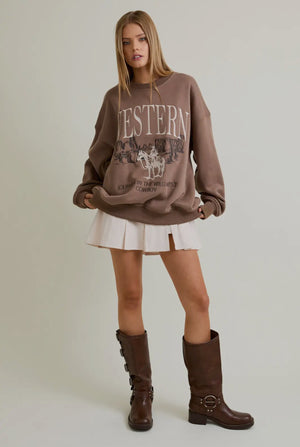 Western Crew Neck Sweater prem. prem. clothing boutique Chatham, Ontario, Canada