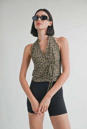 Leo Halter Wrap Top Tops prem. prem. clothing boutique Chatham, Ontario, Canada