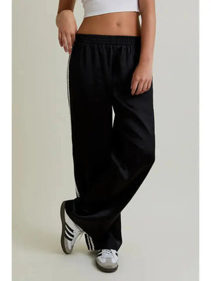 Satin Lace Trim Trousers - Le Lis Pants prem. prem. clothing boutique Chatham, Ontario, Canada