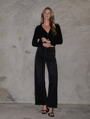 Olivia Studded Wide Leg Jeans prem. prem. clothing boutique Chatham, Ontario, Canada