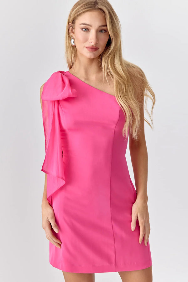 Avery Tie Mini Dress | Magenta | Adelyn Rae Dress Adelyn Rae X-Small   prem. clothing boutique Chatham, Ontario, Canada