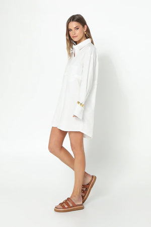 Taya Shirt Dress | White | Madison the Label Dresses Madison the Label X-Small   prem. clothing boutique Chatham, Ontario, Canada
