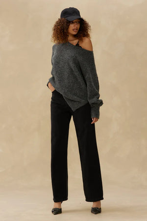 Boucle Boatneck Long Sleeve | Charcoal | Kuwalla  prem.    prem. clothing boutique Chatham, Ontario, Canada