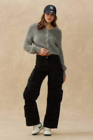 Fuzzy Cardigan | Light Grey | Kuwalla  prem. X-Small   prem. clothing boutique Chatham, Ontario, Canada