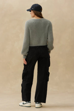 Fuzzy Cardigan | Light Grey | Kuwalla  prem.    prem. clothing boutique Chatham, Ontario, Canada