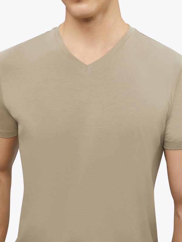 AO V-Neck Curve Hem | Stone | Cuts Clothing T-Shirt prem.    prem. clothing boutique Chatham, Ontario, Canada