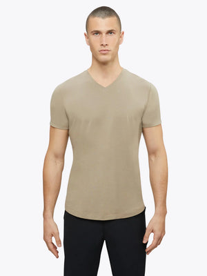 AO V-Neck Curve Hem | Stone | Cuts Clothing T-Shirt prem. Small   prem. clothing boutique Chatham, Ontario, Canada