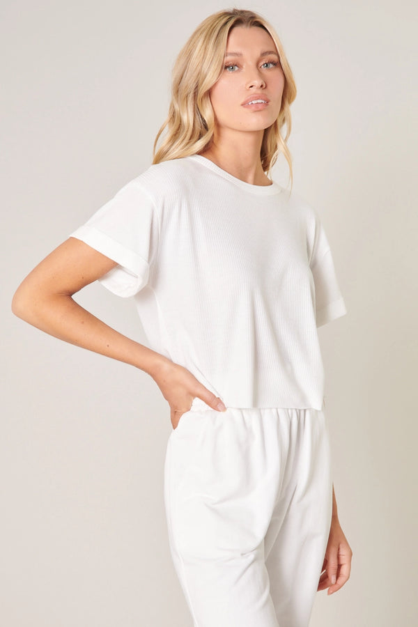 Montreal Ribbed Boxy Crop | White  Sugarlips    prem. clothing boutique Chatham, Ontario, Canada