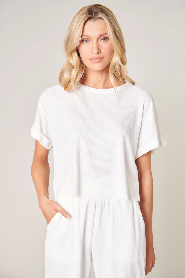 Montreal Ribbed Boxy Crop | White  Sugarlips X-Small   prem. clothing boutique Chatham, Ontario, Canada