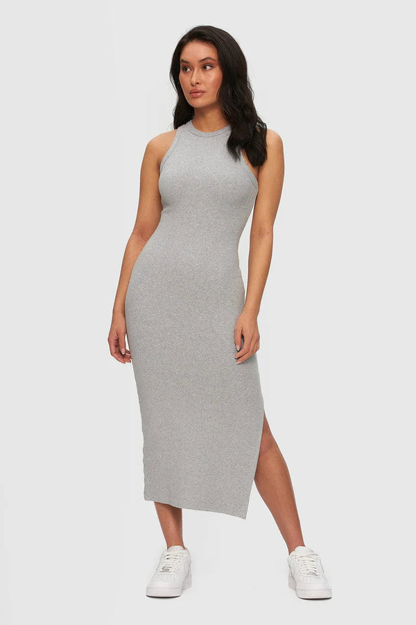 Ribbed Halter Dress | Heather Grey | Kuwalla Dress Kuwalla X-Small   prem. clothing boutique Chatham, Ontario, Canada