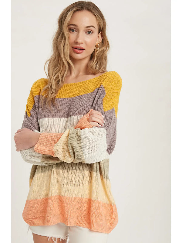 Striped Knit Boatneck Sweater  prem. Small/Medium   prem. clothing boutique Chatham, Ontario, Canada