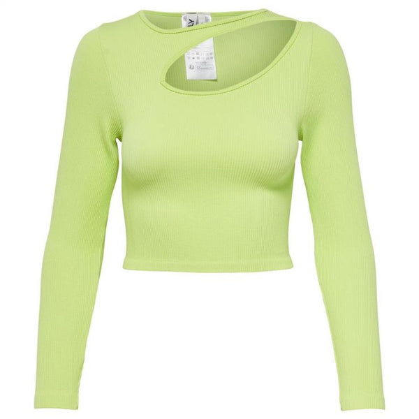 Gwen Ribbed Cut-Out Crop - Celery  ONLY Small   prem. clothing boutique Chatham, Ontario, Canada