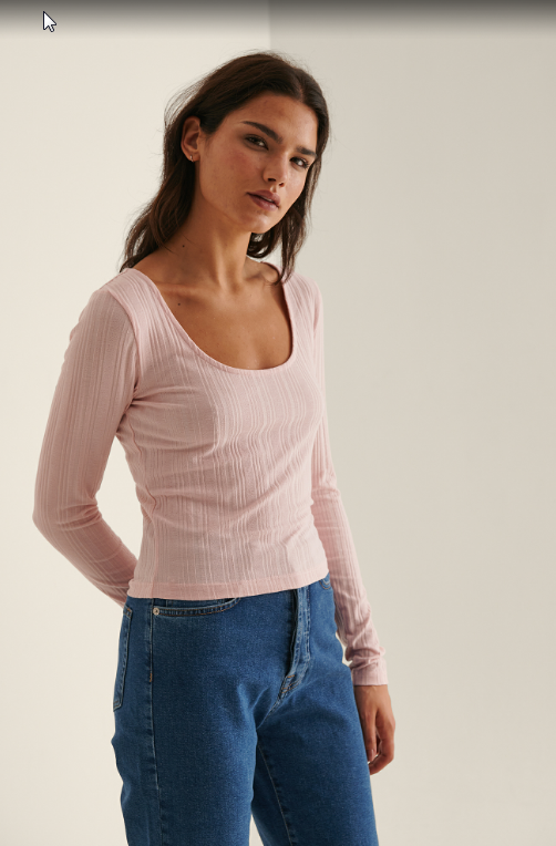 Round Neck Ribbed Top Pink