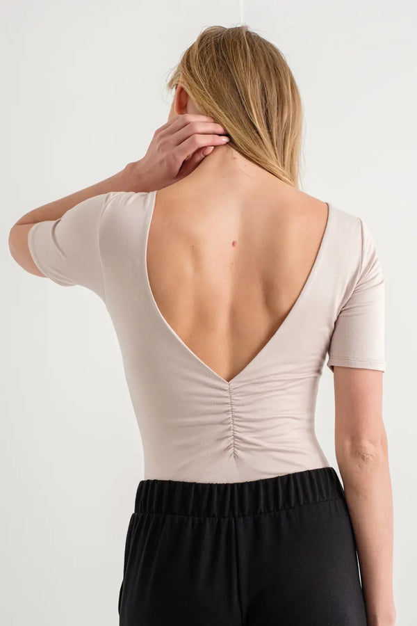 V-Back Bodysuit | Taupe Bodysuit Wasabi & Mint    prem. clothing boutique Chatham, Ontario, Canada
